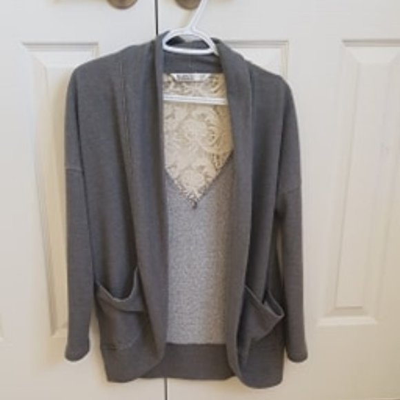 Bluenotes Gray Cardigan with Lace Detail on Back - Picture 1 of 3